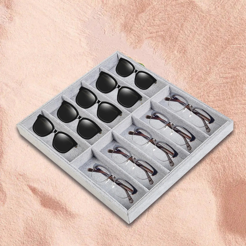 Fashion Glasses Cases Beige 10 Grids Sunglasses Display Box Sunglasses Display Glasses Display Props Jewelry Organizer Tray