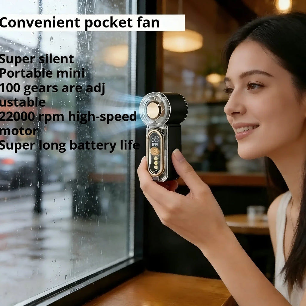 2026 New Mini Handheld Fan, 100 Speed Turbo Wind Gun, USB Rechargeable, Portable Outdoor Cooling Device