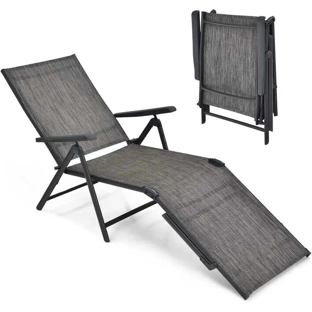 Lightweight Breathable Fabric Outdoor Tanning Recliner Chair for Deck or Beach (Grey)