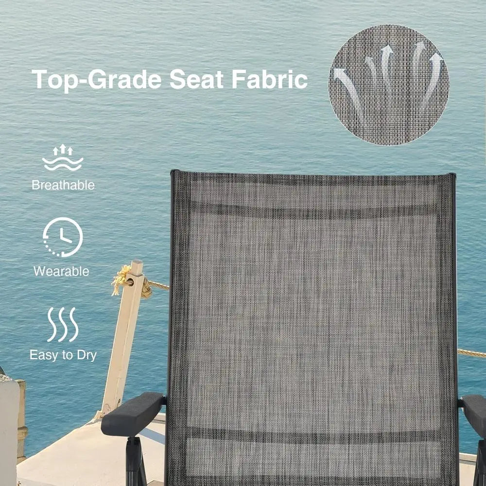 Lightweight Breathable Fabric Outdoor Tanning Recliner Chair for Deck or Beach (Grey)