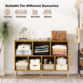 7-Cube Storage Organizer with Natural Wood Legs, Mid-Century Modern Bookcase, Freestanding Toy Storage Bookshelf for Living