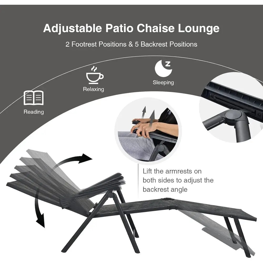 Lightweight Breathable Fabric Outdoor Tanning Recliner Chair for Deck or Beach (Grey)