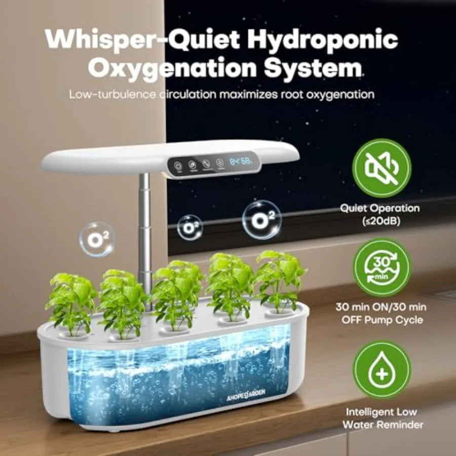 Hydroponics Growing System kit: Indoor Herb Garden - Plant Germination Kit with LCD Display and LED Grow Light Smart Temp and H